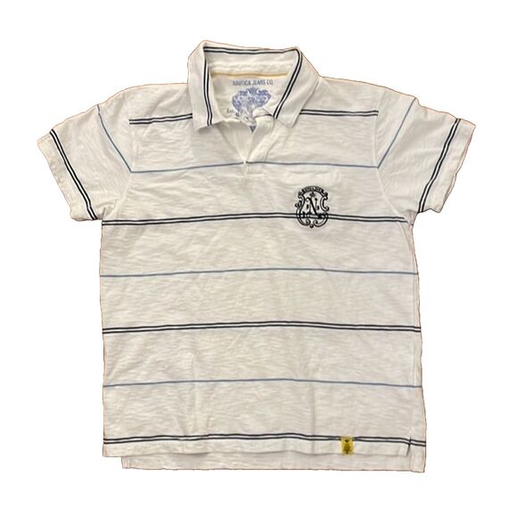 Nautica Jeans Co. White Striped Polo Shirt Men's Size XXL 2XL Crest Retro - Picture 1 of 10